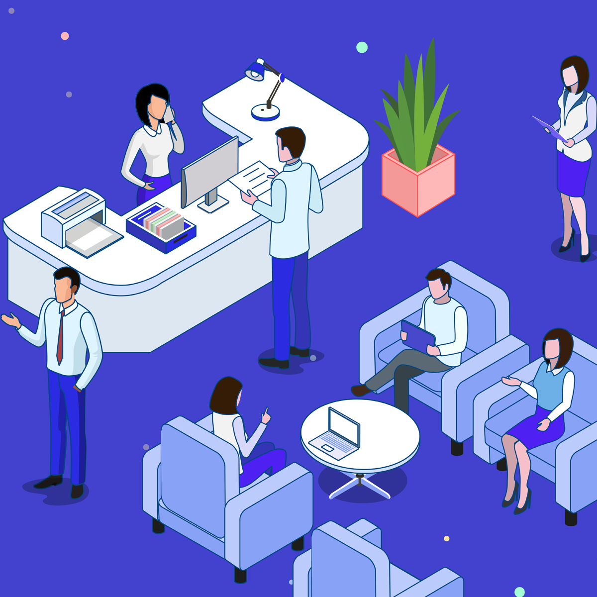 千图网_矢量扁平清新蓝色商务办公场景插画_图片编号34986458